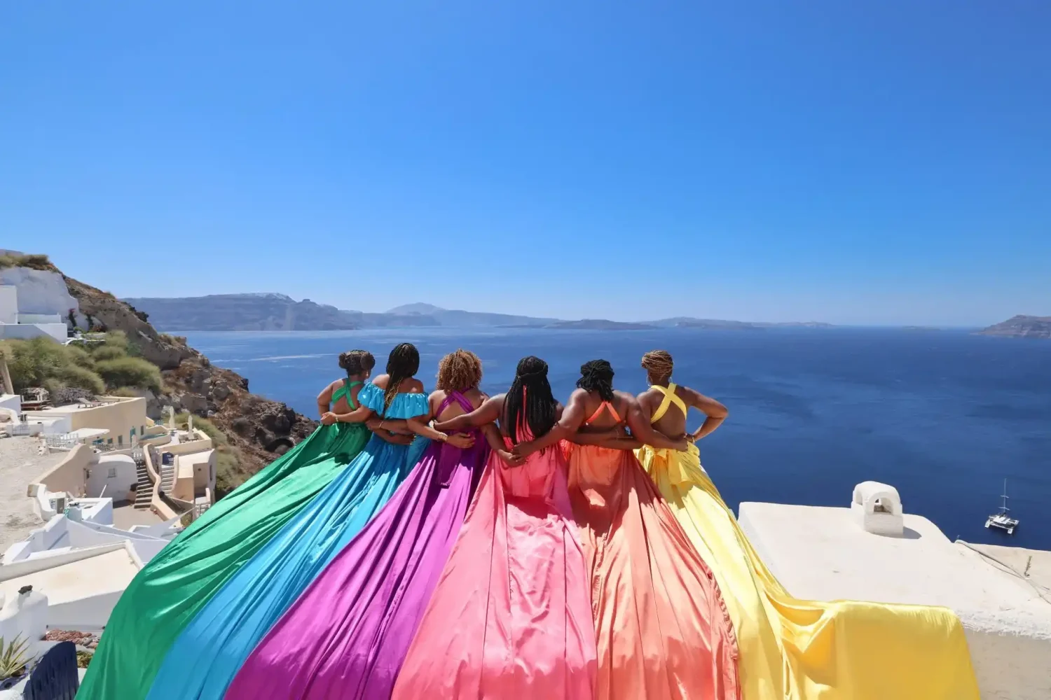 santorini flying dress photoshoot