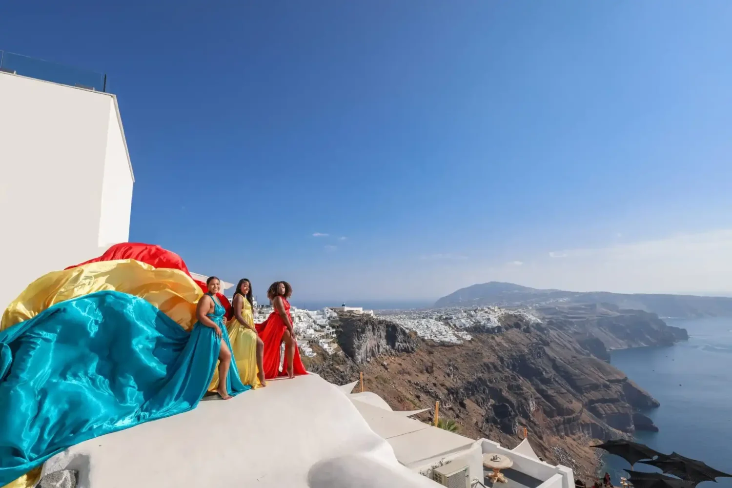santorini flying dress photoshoot