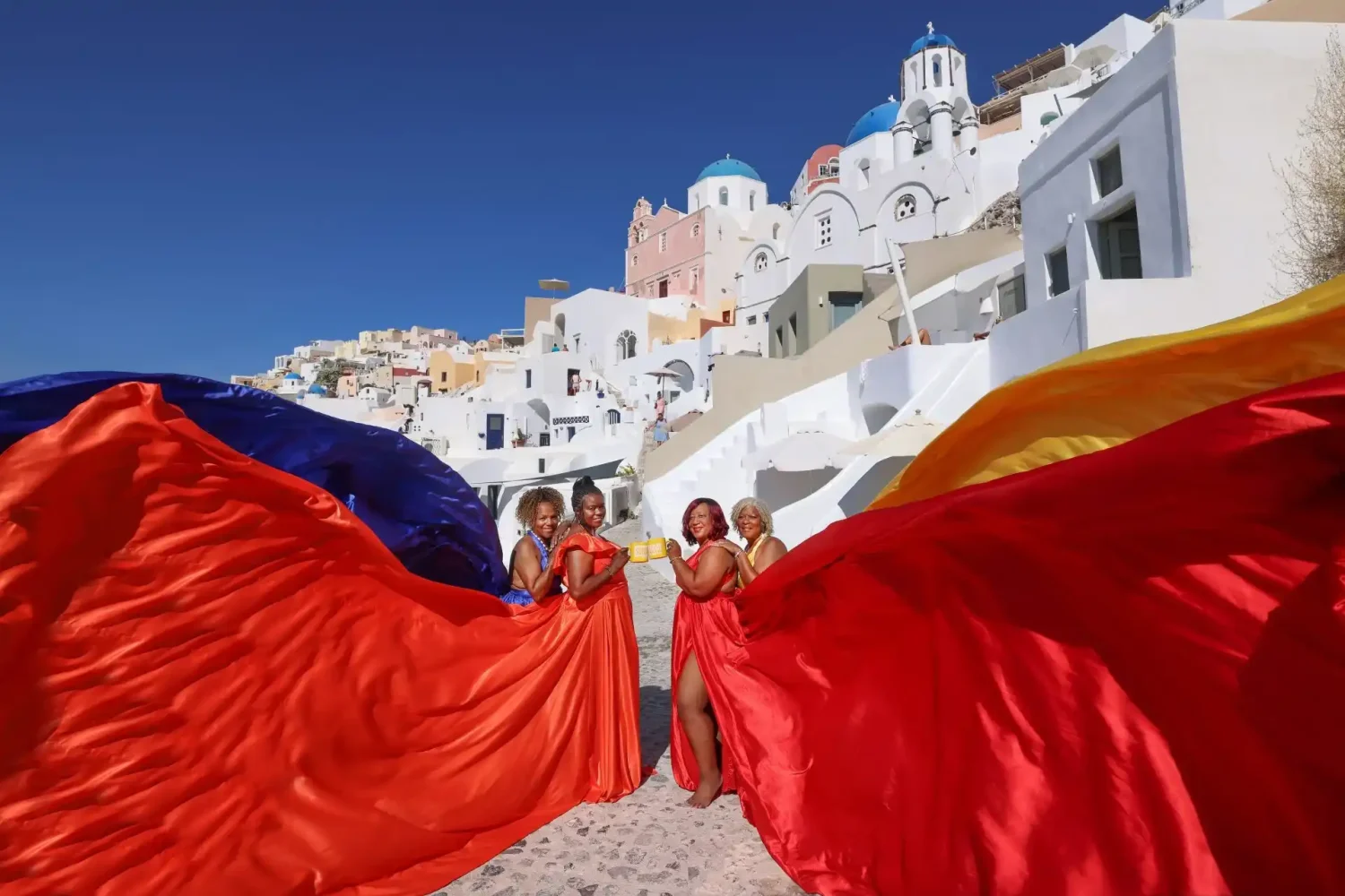 santorini flying dress photoshoot