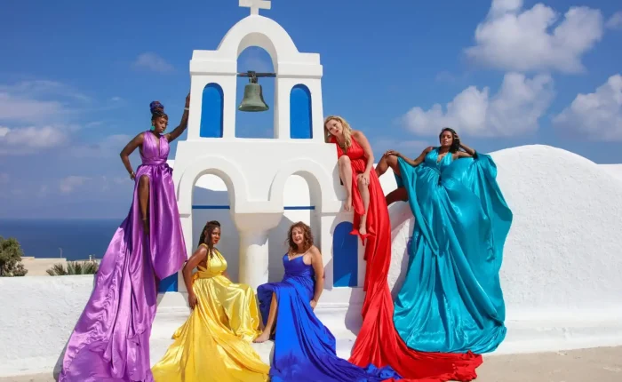 santorini flying dress photoshoot